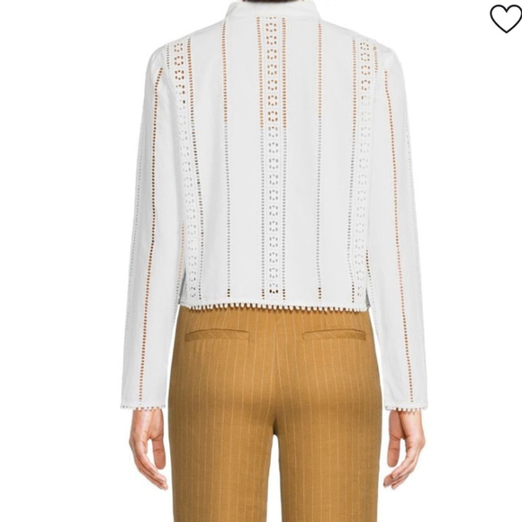 White Eyelet Long Sleeve Top button down blouse - Picture 2 of 8